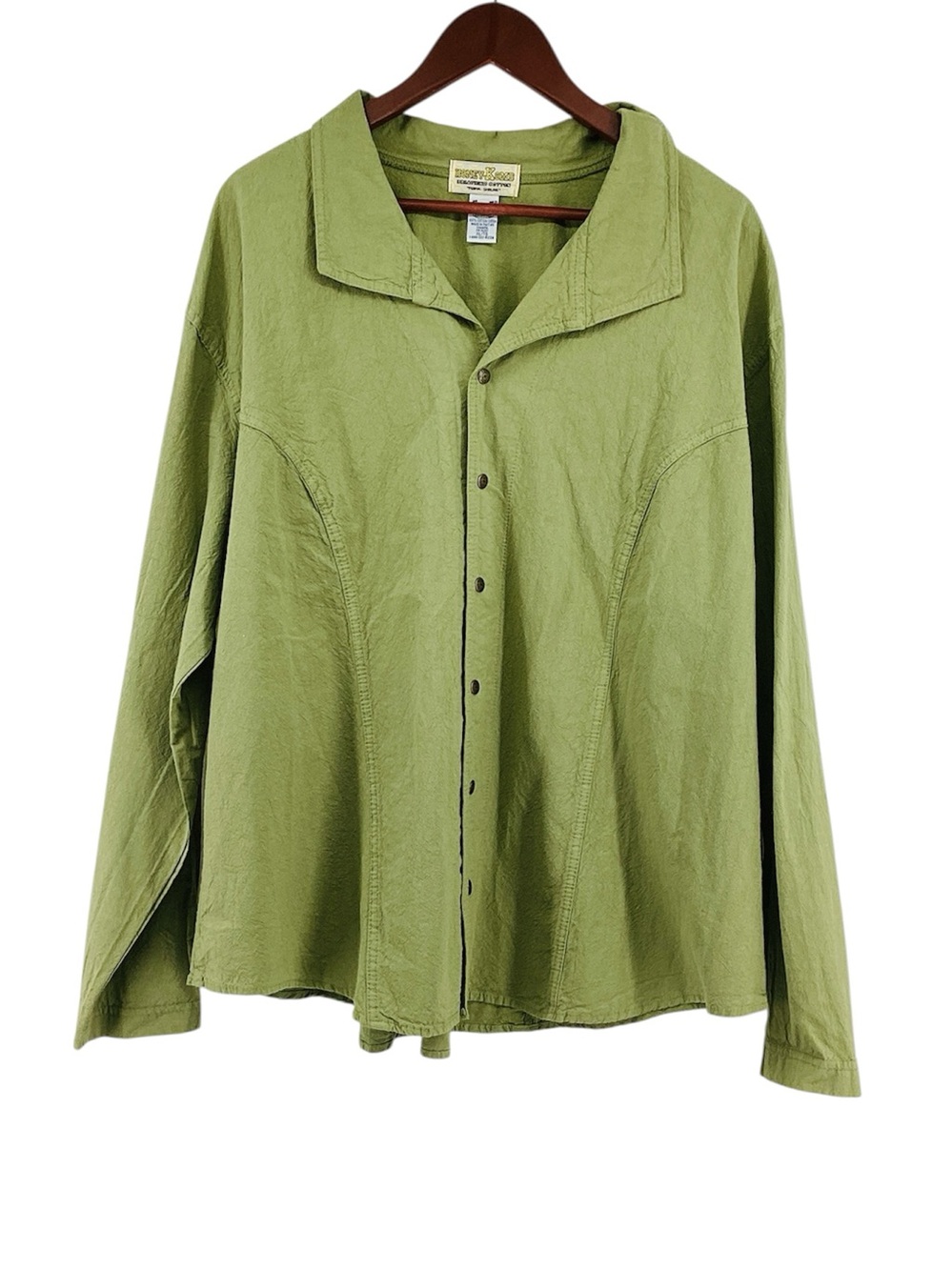 🐵 Honey-Kome Olive Green Lightweight Button-Up Top, Size XL